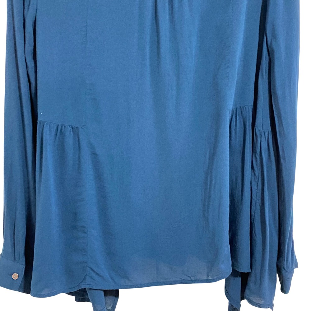 Maeve Blouse Women 8 Teal Excellent Rayon V-Neck Long Sleeve Pleated Back - Picture 7 of 7